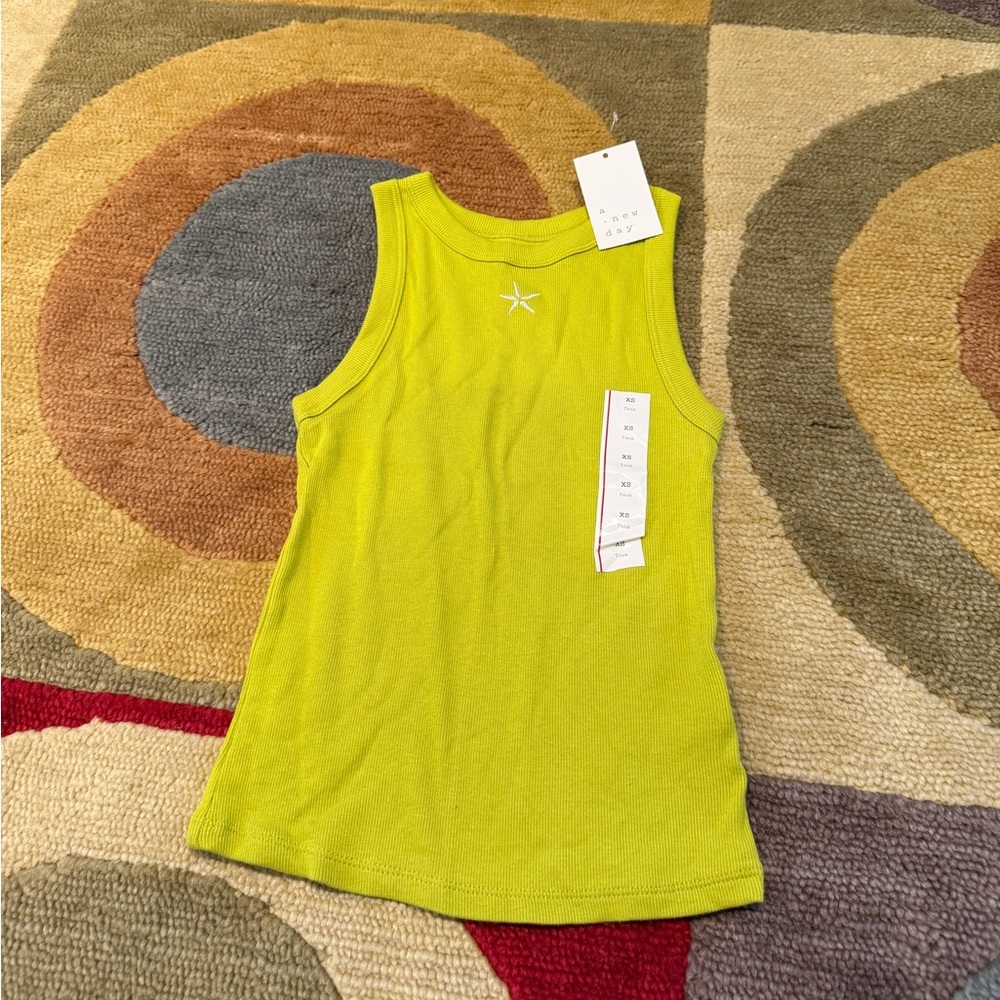 NWT A New Day Target Lime Green Ribbed Tank Top Starfish Star Women’s Size XS